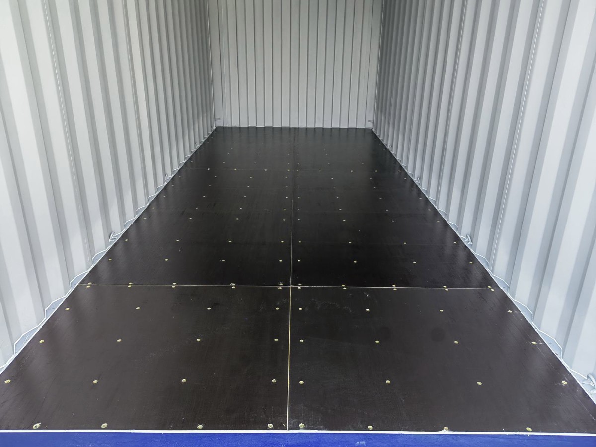 inside 20ft Blue Shipping Container
